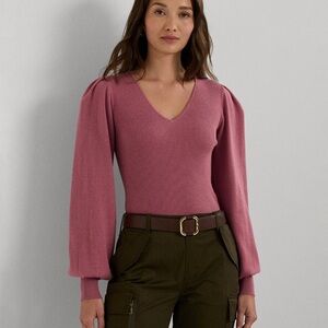 Lauren Ralph Lauren Blouson-sleeves V-Neck Sweater